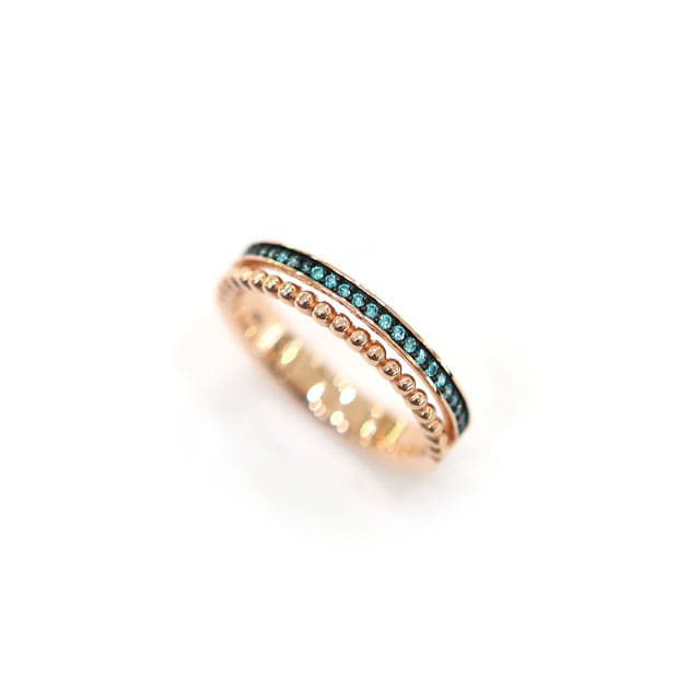 [메르시주얼리] 14k 18k 푸른은하수 청블루 큐빅 두줄 레이어드 반지